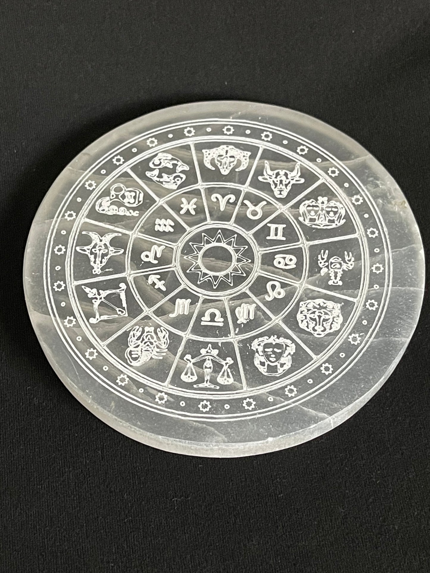 Selenite Etched Zodiac Crystal Plate