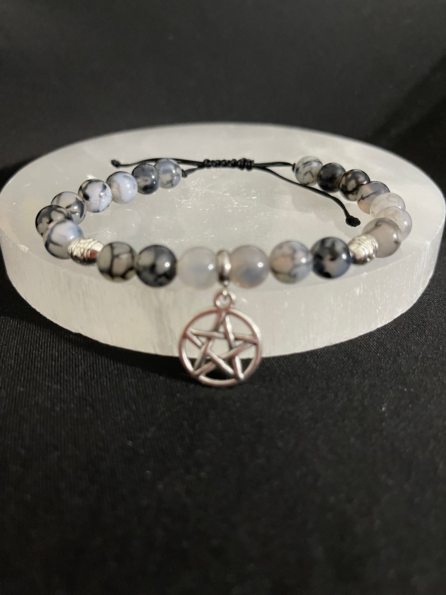 Spider Web Agate with Pentacle Charm Bracelet