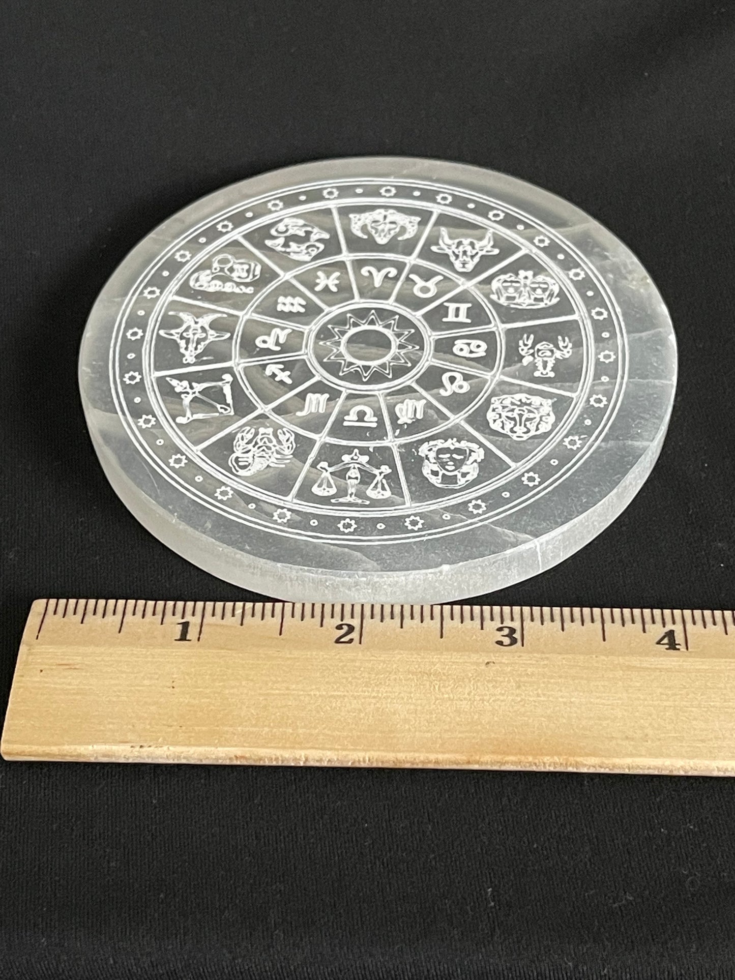 Selenite Etched Zodiac Crystal Plate