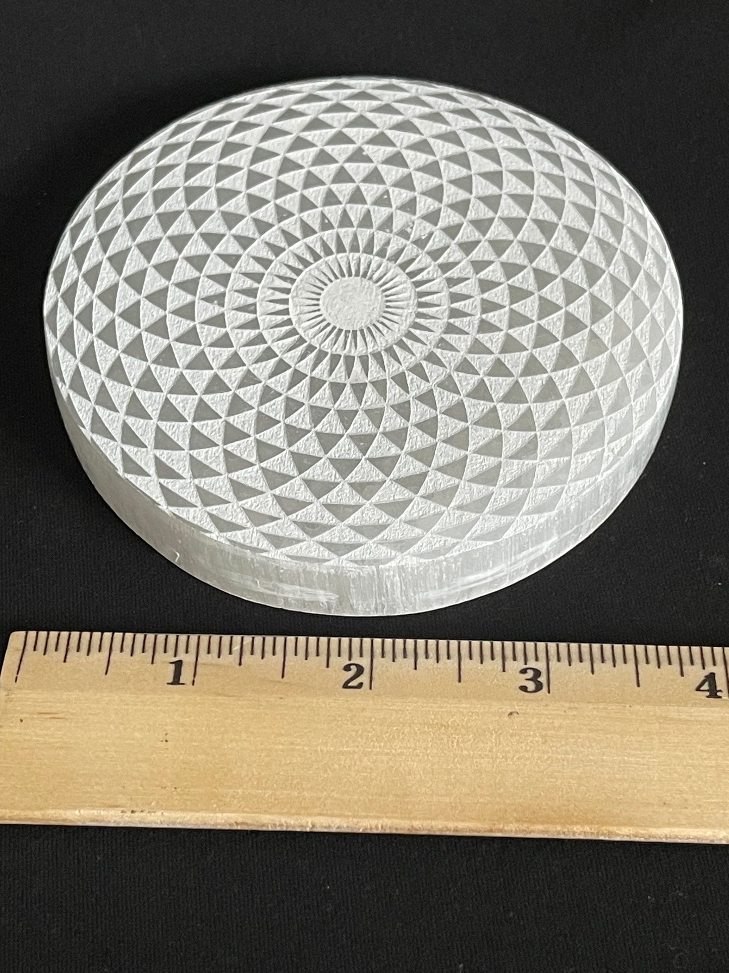 Selenite Etched Geometry Crystal Plate