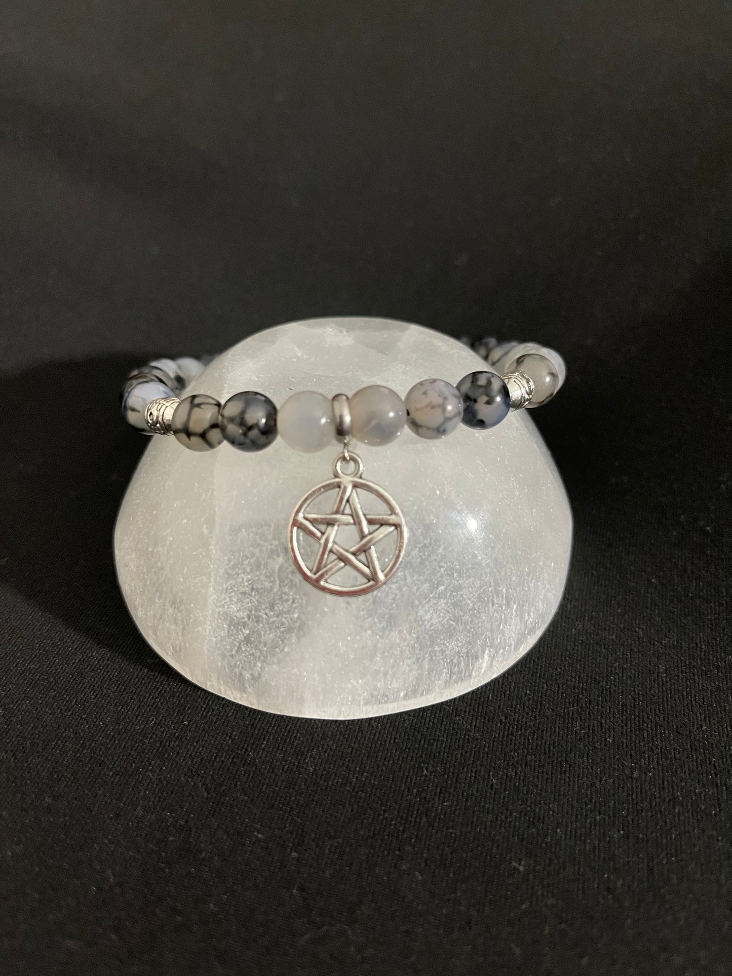 Spider Web Agate with Pentacle Charm Bracelet